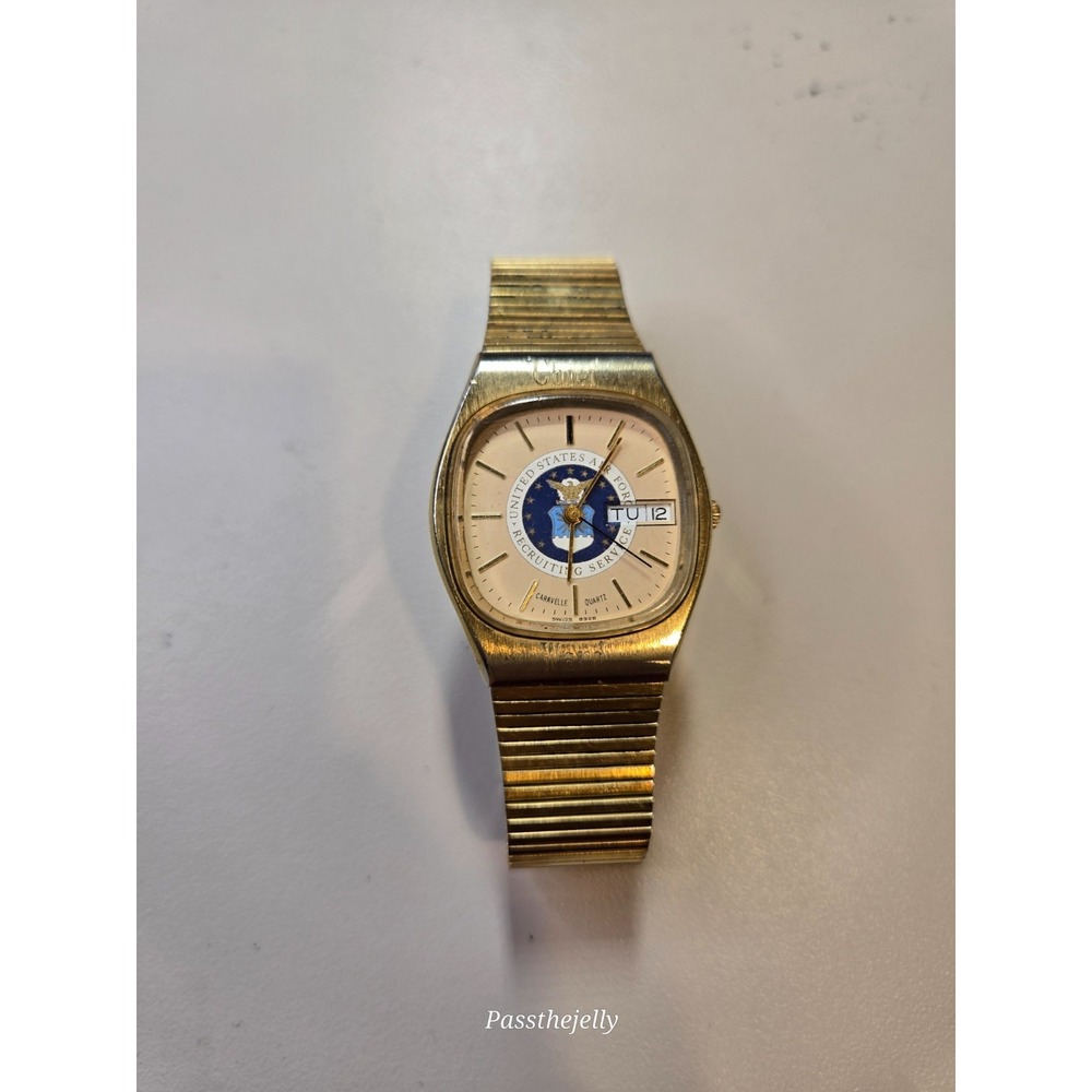 Vintage Caravelle United States Air Force Service Day-Date Watch Go Military